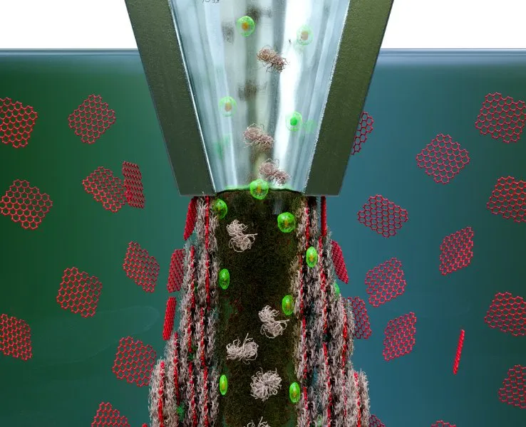 Illustration for: Disordered protein-graphene oxide co-assembly and supramolecular biofabrication of functional fluidic devices